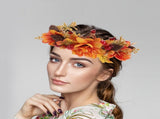 Festive Pumpkin Headband Hair Wreath with Maple Leaves for Harvest Party and Weddings V1370-AZ4-18148
