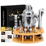 12-Piece Stainless Steel Cocktail Set with Bamboo Stand, Silver, Perfect Gift for Home Bar V1188-MS-325-1516