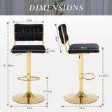 SERENIT 2x Velvet Bar Stools with Braided Back Elegant Kitchen High Chairs, Kitchen Island Stools V255-GP2212-BLACK