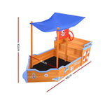 Keezi Kids Sandpit Wooden Boat Sand Pit with Canopy Bench Seat Beach Toys 165cm SAND-BOAT-160-CANOPY