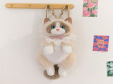 Brown Adorable Plush Cat Backpack - Soft Furry Doll Bag with Zipper Compartment for Girls and Women V888-ELOSUNG36723