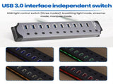 Aluminum Alloy 10-Port Powered USB Hub for Desktop Setup, 10 USB 3.0 Ports, RGB E-Marker, Individual V1192-AZ-W-22384