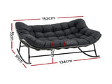 Gardeon Outdoor Rocking Chair Loveseat Wicker 2 Seater Cushion Patio Furniture Grey ODF-ROCK-ST-2S-GE-AB