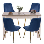 Grey Rectangular Dining Table with 4x Blue Velvet Chairs V264-DNT-409C-LGR-DNC-414V-BLU-4