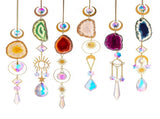 Natural Agate Slice Suncatchers Coating Crystal Prisms Wind Chimes Ornaments Rainbow Maker Hanging V1366-AZ2-W-18881