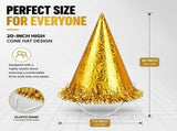 24 Packful Metallic Fringe Party Cone Hats, 20 Inch Shiny Foil Birthday Party Hats, Assorted V1192-AZ-W-17472