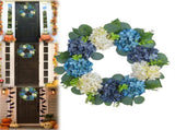 Hydrangea Wreath For Front Door Flower Floral Large 16" Blue White Hanging Spring Summer V1192-AZ-W-27892