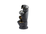 Gardeon Solar Fountain Water Feature Cascading Fountain 3-Tier Pot LED Lights 80CM Grey FOUNT-POT-4LVL-GRBG