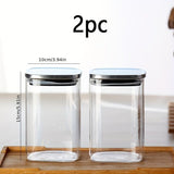 airtight storage jars, coffee bean jars, stainless steel lid, glass jars with lids, square V1102-122-42293-CLR-2PCS-1000ML