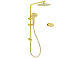 Brushed Gold Twin Shower Set 8" Round Head 3 Modes Handheld Sliding Rail Arm Mixer Valve V1233-S4902ABGHR002M4CGKSR108GKC1292BG