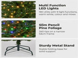 Christabelle 1.8m 6ft Pencil Pine Christmas Tree Pre Lit Multi Function LED Slim Artificial Ind 112_WFLPP6