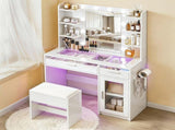 Artiss Dressing Table Vanity Desk Set 10 LED Bulbs RGB Light White FURNI-L-DRESS09-WH-AB