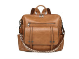 Brown Retro Soft PU Leather Backpack for Women - Water-Resistant Large Capacity Travel Rucksack with V888-ELOSUNG45252