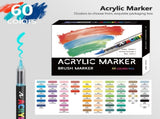 60 Colour Set Vibrant Cyan Acrylic Marker with Soft Brush Tip - 13.8 cm Professional Art Pen V888-ELOSUNG28418