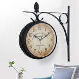 Vintage Double Sided Wall Clock Wall-Mounted 7-inch Retro Train Station Clock Classic Wrought Iron V1370-AZ4-05882