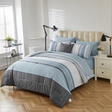 Floral Stripes Comforter Set, King Size, Stylish 3-Piece Bedding with Pillowcases V745-MAB010952AJ3