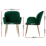 Artiss Dining Chairs Set of 2 Velvet Armchair Green UPHO-C-DIN-5220-VEL-GRX2