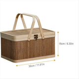 Bamboo Basket Natural -Friendly Woven Basket Bamboo Picnic Basket with Lid Handheld Snacks Bread V1369-AZ3-W-12737