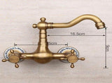Antique Bathtub Faucet Dual-Handle Brass Wall-Mounted Tub Faucet with Shower, Hot & Cold Mixer, V1107-113-40944-BRO-SHORT1