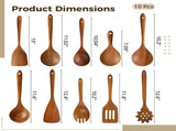 10PCS Wooden Spoons for Cooking, Nonstick Heat Resistant Teak Wood Utensil Set, Kitchen Cooking V1192-AZ-W-18257