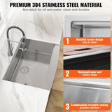 Farmhouse Kitchen Sink, 304 Stainless Steel Drop-In Sinks, Top Mount Single Bowl Basin with Ledge & V952-NSSC30YCYTJ066NW9V0