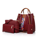 Red Elegant 4-Piece Women's Handbag Set - Stylish PU Leather Tote, Shoulder Bag, Clutch, and Wallet V888-ELOSUNG17349