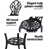 Gardeon 3PC Outdoor Setting Bistro Set Chairs Table Cast Aluminum Patio Furniture Tulip Black GB-CALU-3PC-XG1018-BK