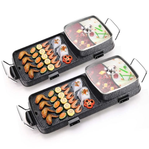 SOGA 2X 2 in 1 Electric BBQ Grill Teppanyaki and Steamboat Hotpot Asian Hot Pot STEAMBOATHOTPOTANDGRILLSQUAREX2