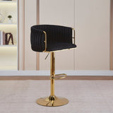 2x Height Adjustable Black Swivel Bar Stool Velvet Golden Round Base Barstools Chairs V255-GP1782R-BLK