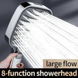 Large Panel Shower Head, 8 Adjustable Positions, Wide Water Outlet, Handheld Bathroom Shower V1189-LC-LY-00090
