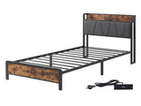 Levede Single Bed Frame Industrial Tufted Soft Storage Headboard USB Charge BF1057-S-DG-AU