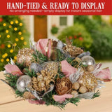 Christabelle 26cm Christmas Centrepiece Lush Green Holiday Jewelled Baubles Foliage Flowers Pin 112_GUE527