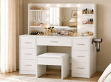 Levede Dressing Table Makeup Vanity with Lights Glass Desktop 7 Drawers White VM1038-AU