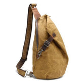Vintage Waxed Canvas Crossbody Sling Bag with Crazy Horse Leather, Large Capacity Chest Pack, V1232-RBBB-004