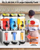 VEVOR Commercial Frozen Drink Maker, 15Lx3 Triple Tank Slushy Machine, 180 Cups Stainless Steel V952-CGXXRJX315LS56A98V3