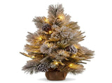 Christabelle 61cm 2ft Alpine Snow Potted Christmas Tree Pre Lit LED Pinecone Hessian Tabletop F 112_WFLAS2P