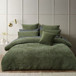 Bianca Navarro Olive Soft Velvet Geometric Quilt Cover Set Queen V442-BCA-QUILTCS-NAVARRO-OLIVE-QS