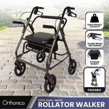 Orthonica Foldable Steel Frame Rollator Walker - Grey FRW-MAS-01L-GY