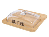 Wood Butter Dish with Clear Glass Lid Cutting Tool Easy to Clean Butter Container for Cheese Cake V1294-YM0901-3118250117111