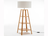 Eiffel 3 Tier Natural Wood Floor Lamp w/ Storage Shelves Off White Linen Shade V563-75173