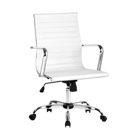 Artiss Office Chair Conference Chairs PU Leather Mid Back White OCHAIR-H-8147-WH