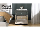 Artiss Set of 2 Bedside Table 3 Drawers Mirrored Glass - PRESIA Silver MF-BT-7181-SRX2