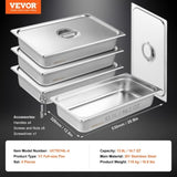 4 Pack Hotel Pans, Full Size Anti-Jam Steam Pan with Lid, 0.8mm Thick Stainless Steel Steam Table V952-11QCCPYG4YCSH7PULV0