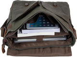 Vintage Genuine Leather Waxed Canvas Briefcase Large Satchel Shoulder Bag Rugged Computer 15.6" V1259-DP01-A-3126