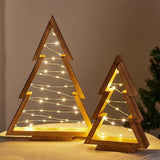 2 Pcs Triangle Tabletop Wooden Christmas Tree with Lights for Bedroom Kitchen Living Room Shelf V1263-JX-8169