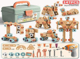 DIY assembly toy, wooden building set, electric drill toy for kids, educational construction toy, V1106-819-37423-MLT-147PCS