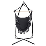 Gardeon Hammock Chair with Steel Stand Hanging Outdoor Tassel Grey HM-CHAIR-TASSEL-GREY-X