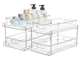 2 Pack Double Tier Clear Plastic Drawer Organizer Under Sink Sliding Drawers with Tray V1294-YM0901-H49003-2