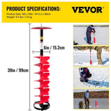 VEVOR Ice Drill Auger, 6\" Diameter Nylon Ice Auger, 39\" Length Ice Auger Bit,Auger Drill with V952-BZHSNLYC3934683TRV0