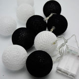 1 Set of 20 LED Black White 5cm Cotton Ball Battery Powered String Lights Xmas Gift Home Wedding V382-WHITEBLACKBALLBATT20